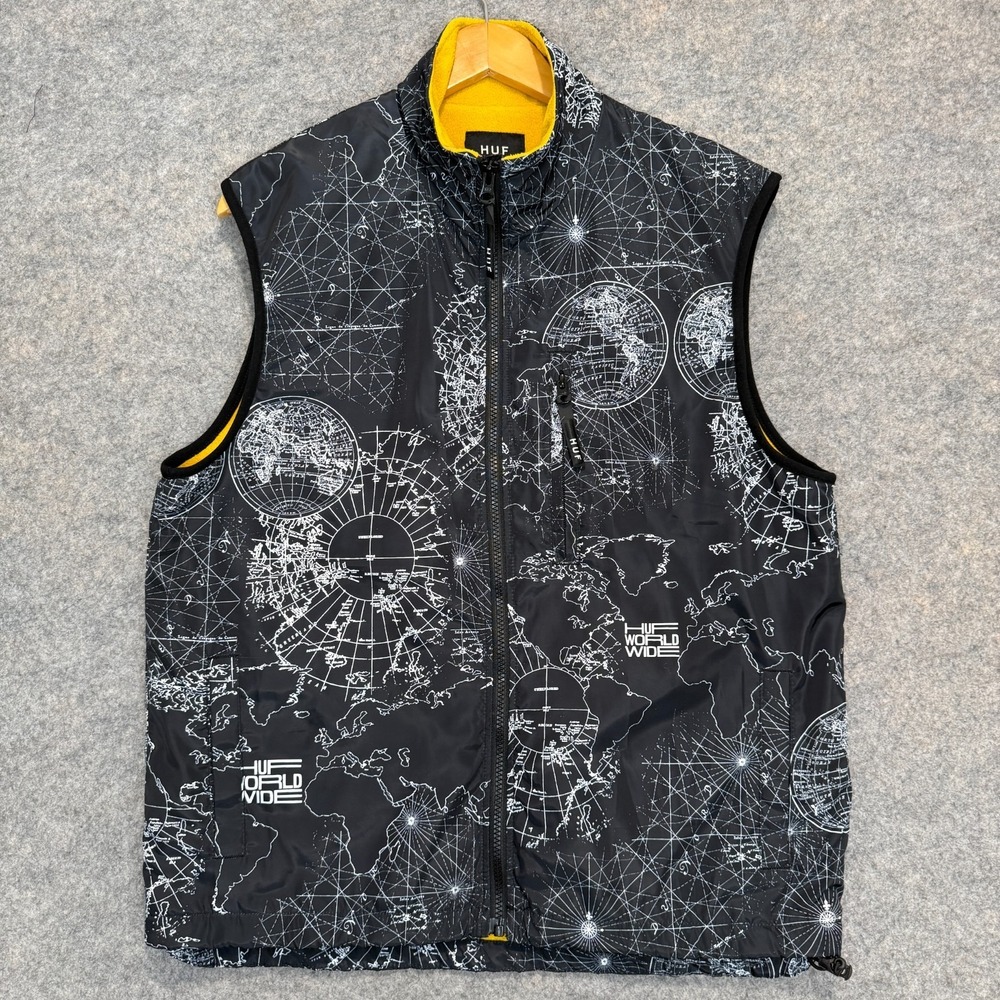 HUF World Wide Nicolet Vest Exploration Jacket Mens Medium Space Explorer Fleece